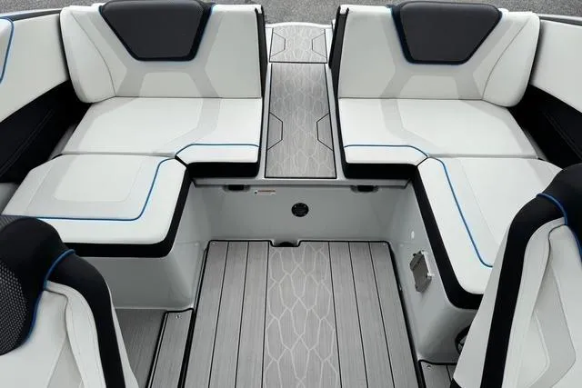 Slide: The Image of 2023 Yamaha Boats 222XD interior seating with modern design and comfortable upholstery. - 11