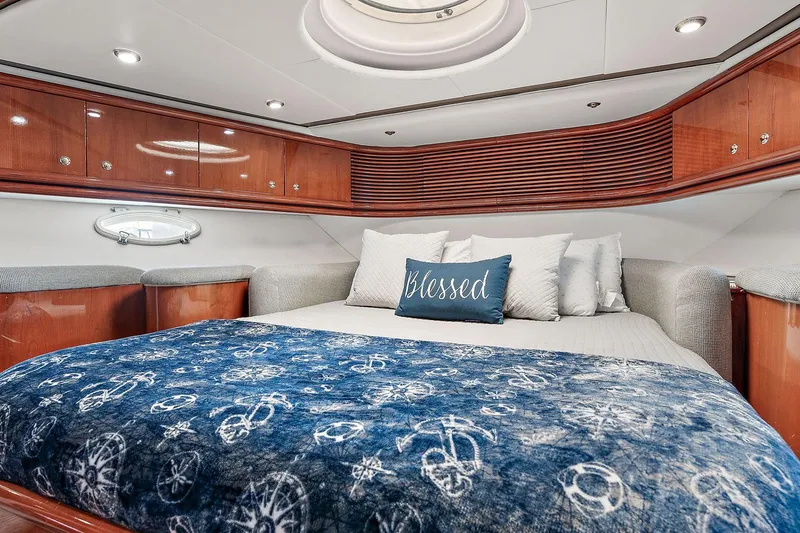 Slide: The Image of Luxurious cabin interior of 1998 Sunseeker Predator 80 yacht with plush bedding. - 17