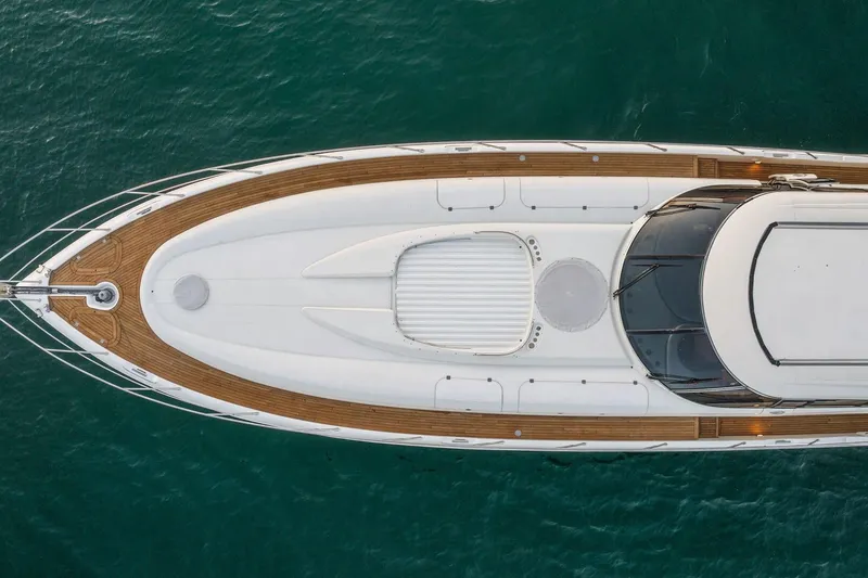 Slide: The Image of Overhead view of 1998 Sunseeker Predator 80 yacht on water. - 2