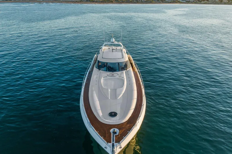 Slide: The Image of Sunseeker Predator 80 yacht from 1998 on calm blue waters, aerial view. - 3