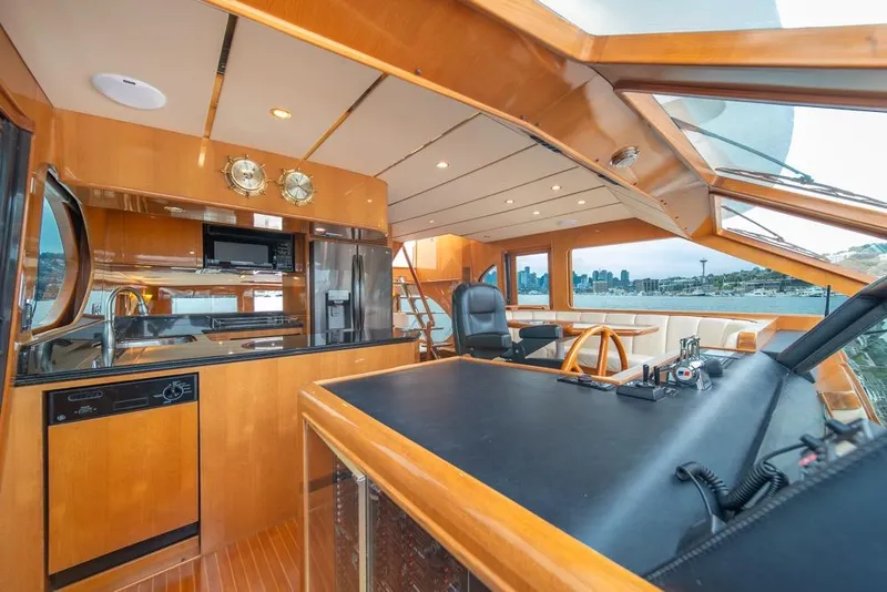 Slide: The Image of Luxurious interior of 2005 Ocean Alexander 64 Motoryacht with modern kitchen and panoramic views. - 20
