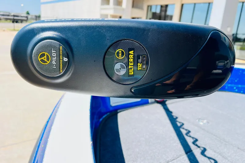 Slide: The Image of 2024 Ranger 620FS Pro boat with i-Pilot Ulterra trolling motor, close-up view. - 13