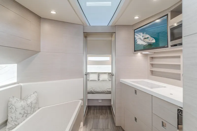 Slide: The Image of Luxurious interior of 2023 Scout 530 LXF yacht with modern amenities and elegant design. - 5