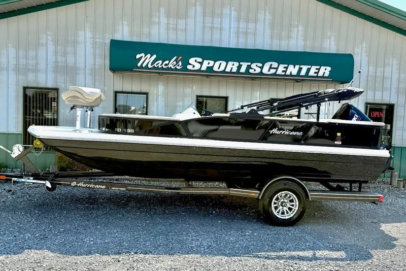 The Image of 2026 Hurricane FD198RE-OB boat on trailer at Mack's Sports Center. - 1