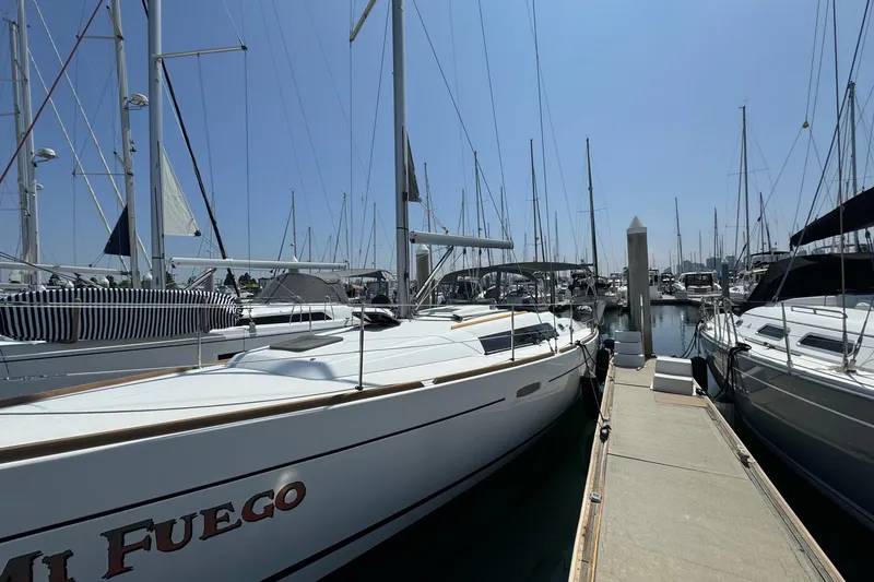 Slide: The Image of 2017 Beneteau Oceanis 37 sailboat docked at marina under clear blue sky. - 2