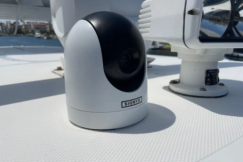 Slide: The Image of SIONYX camera on 2005 Rampage 33 Express boat deck, near spotlight. - 53