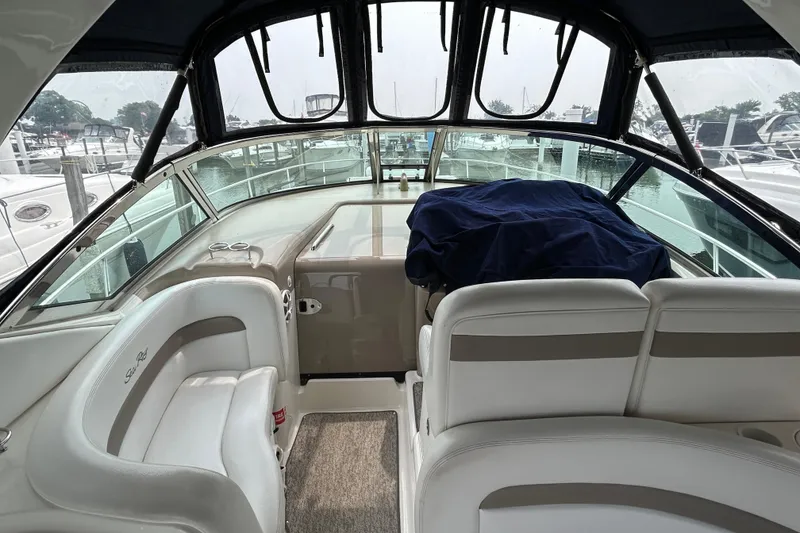 Slide: The Image of Interior view of 2005 Sea Ray 320 Sundancer yacht at marina dock. - 21