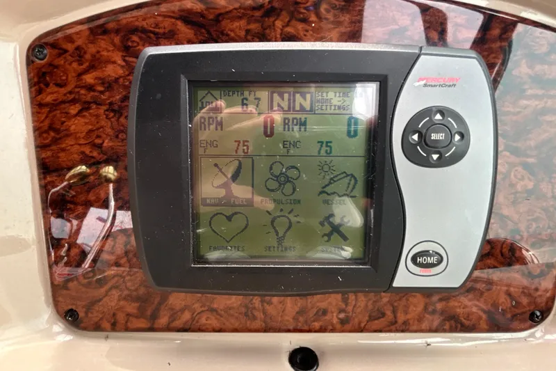 Slide: The Image of Mercury SmartCraft display on 2005 Sea Ray 320 Sundancer boat dashboard. - 33