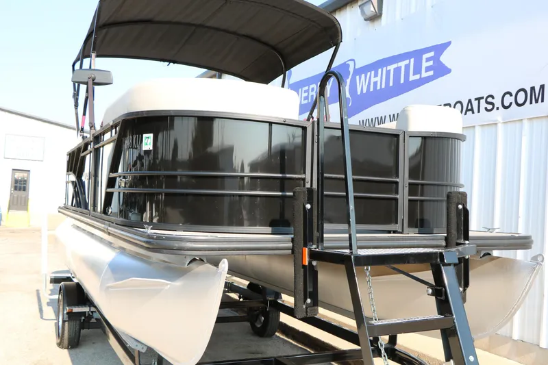 Slide: The Image of 2023 Sylvan Mirage Fish 820 Party Fish pontoon boat on trailer. - 5