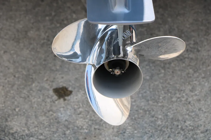 Slide: The Image of Close-up of a shiny boat propeller from a 2017 Trifecta 21 F Sts. - 15