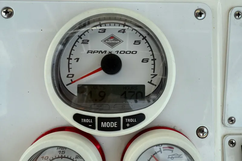 Slide: The Image of Close-up of a SmartCraft RPM gauge on a 2005 Fountain 34 Sportfish CC Open Bow. - 19