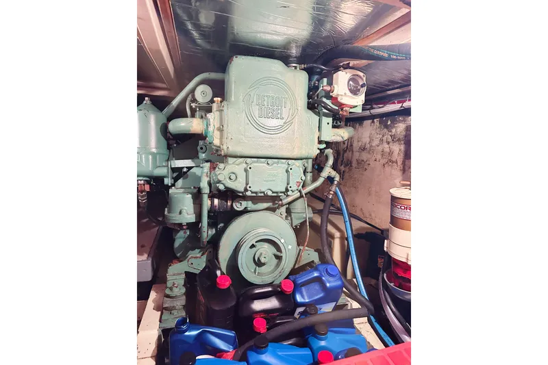 Slide: The Image of Engine room of 1969 Stephens Brothers flush deck motor yacht with Detroit Diesel engine. - 21