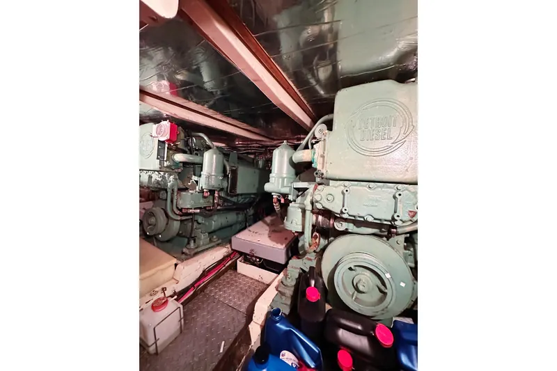Slide: The Image of Engine room of a 1969 Stephens Brothers flush deck motor yacht with Detroit Diesel engines. - 31