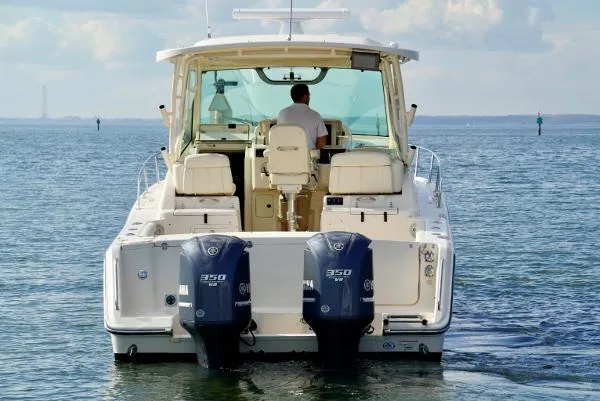 Slide: The Image of 2016 Grady-White Express 330 boat deck with ocean view. - 13