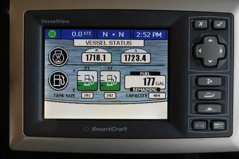 Slide: The Image of VesselView display on 2013 Sea Ray 510 Sundancer showing fuel and engine status. - 42