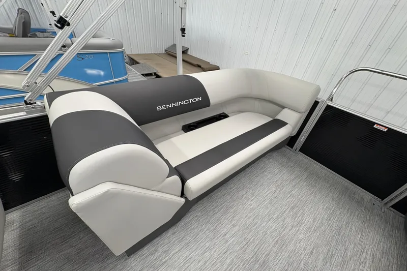 Slide: The Image of 2026 Bennington 22 SSR Stern Radius SNAP boat interior with stylish seating. - 17