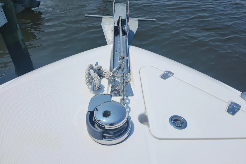 Slide: The Image of Bow of 2016 Boston Whaler 250 Outrage with anchor and rope detail. - 15