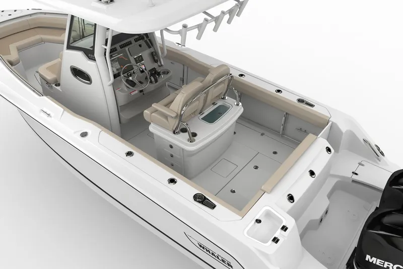 Slide: The Image of Manufacturer Provided Image: 2016 Boston Whaler 250 Outrage boat interior with helm, seating, and fishing equipment. - 26
