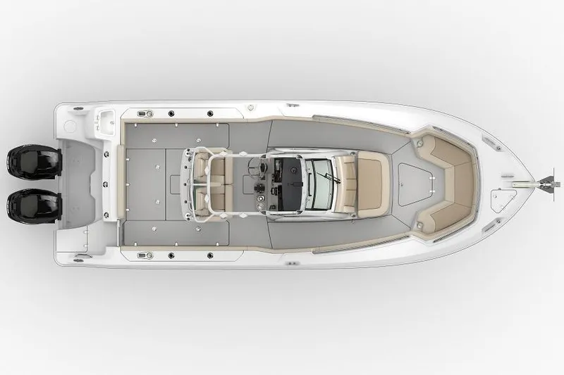 Slide: The Image of Manufacturer Provided Image: Top view of a 2016 Boston Whaler 250 Outrage boat with dual engines. - 30