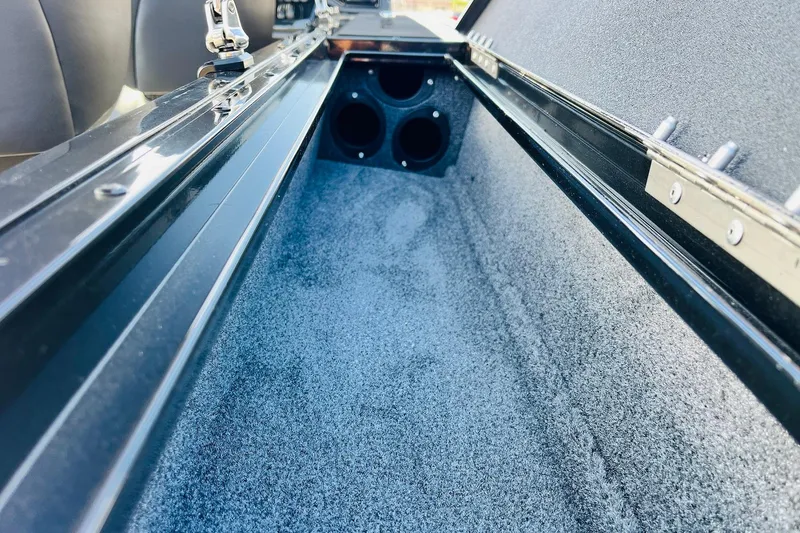 Slide: The Image of Interior view of 2026 Tracker Targa V-18 Combo boat storage compartment. - 52
