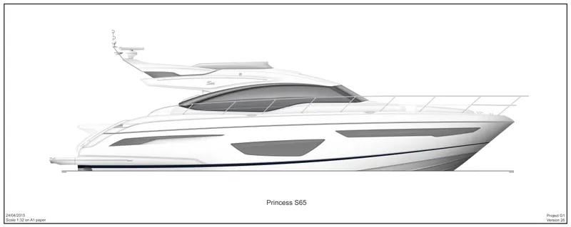 The Image of Side view of 2025 Princess S65 luxury yacht design. - 20