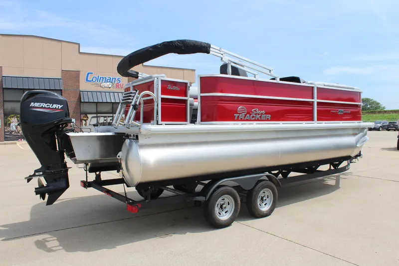 Slide: The Image of 2026 Sun Tracker Party Barge 20 DLX pontoon boat with Mercury outboard motor. - 5