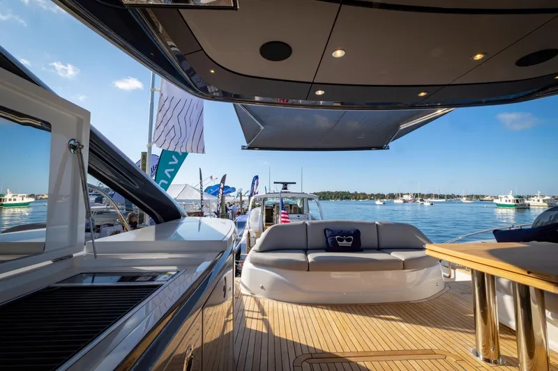 Slide: The Image of Luxurious interior of the 2026 Princess V55 Express yacht. - 17