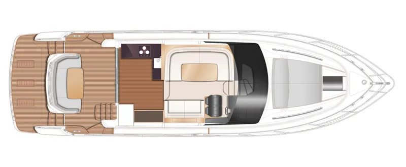 Slide: The Image of Top view layout of 2025 Princess 50 Flybridge yacht, showcasing spacious deck and interior design. - 20
