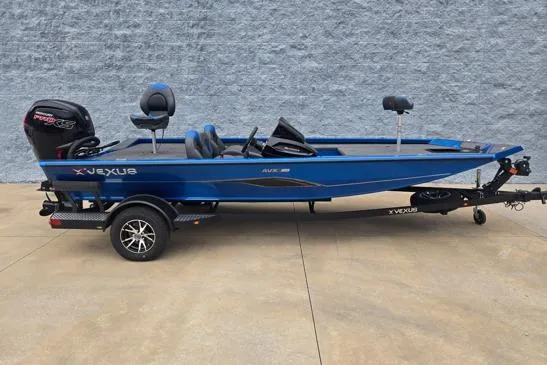 The Image of 2026 Vexus AVX189D blue fishing boat on trailer, side view. - 1
