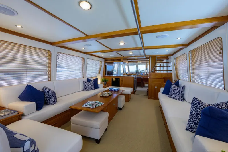 Slide: The Image of Luxurious interior of 2003 New England Boatworks Enclosed Raised Pilothouse with elegant seating. - 7