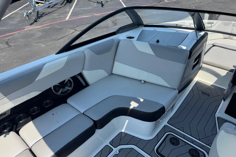 Slide: The Image of 2018 Malibu Wakesetter 23 LSV interior with sleek seating and modern design. - 8