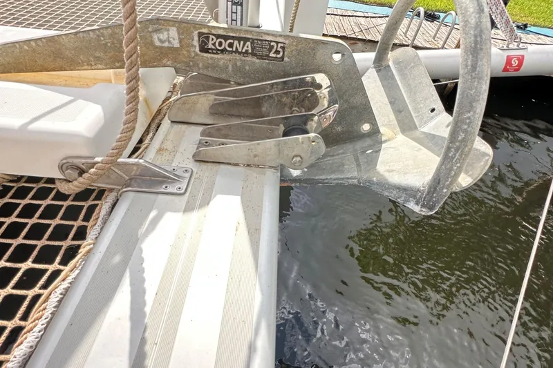 Slide: The Image of Anchor setup on 2022 Lagoon 40 catamaran, featuring Rocna 25 anchor. - 11