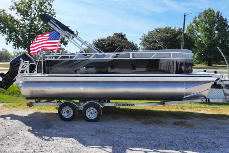 Slide: The Image of 2026 Tahoe Pontoon Sport 85 Cruise with sleek gray seating and modern design. - 11