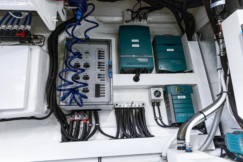 Slide: The Image of Electrical system of 2021 Riviera 5400 Sport Yacht Platinum Edition, featuring Mastervolt components. - 79