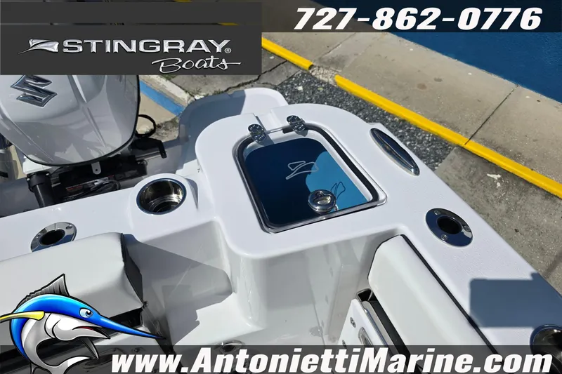 Slide: The Image of 2026 Stingray 259DC boat detail with Suzuki engine, showcased by Antonietti Marine. - 15