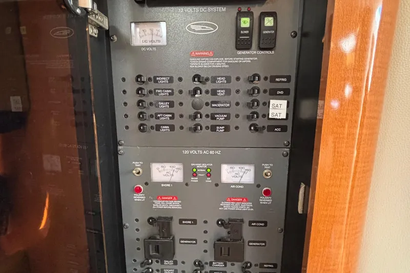 Slide: The Image of Electrical control panel of 2007 Chaparral Signature 350 boat, featuring various switches and gauges. - 10