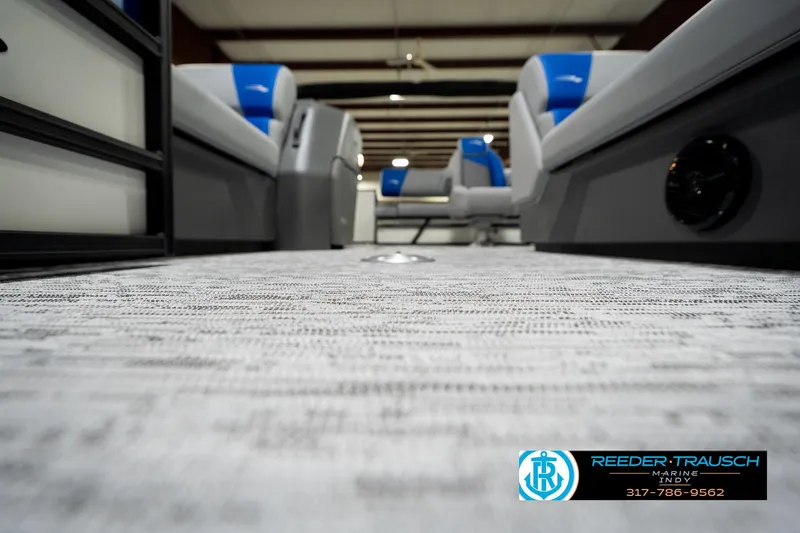 Slide: The Image of Bennington 21 SSB 2026 boat logo with Reeder-Trausch Marine contact details. - 45