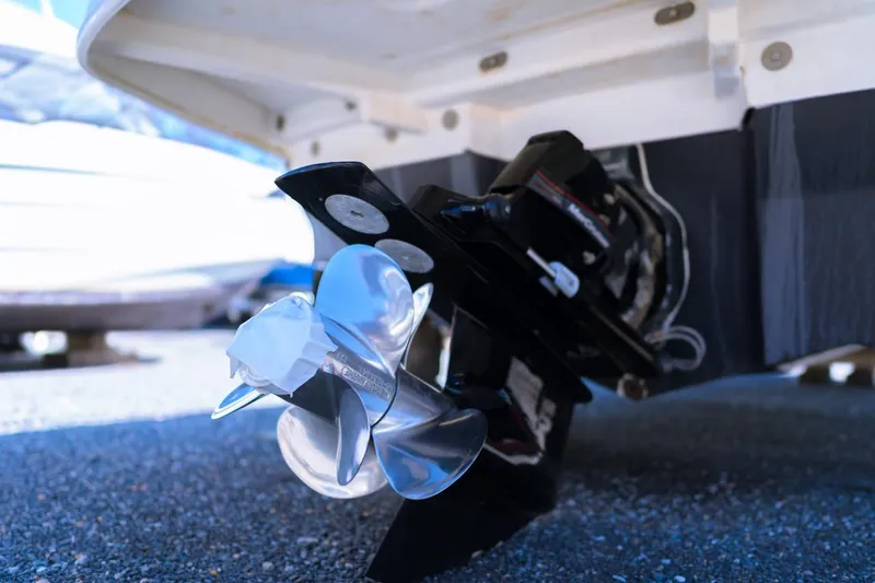 Slide: The Image of Propeller of 2013 Sea Ray 240 Sundancer boat on display, close-up view. - 10