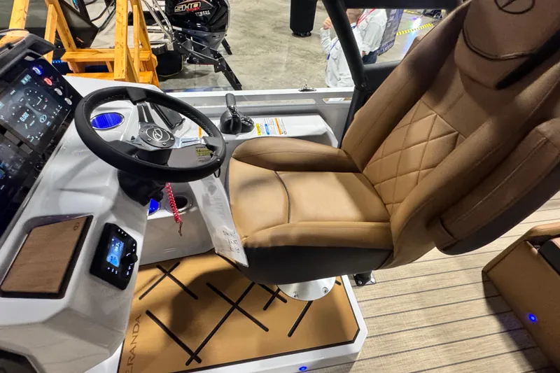 Slide: The Image of 2026 Veranda VX265DCVL boat cockpit with luxurious seating and advanced controls. - 8