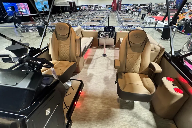 Slide: The Image of Luxurious interior of 2026 Veranda VX25RC pontoon boat with plush seating and modern design. - 5