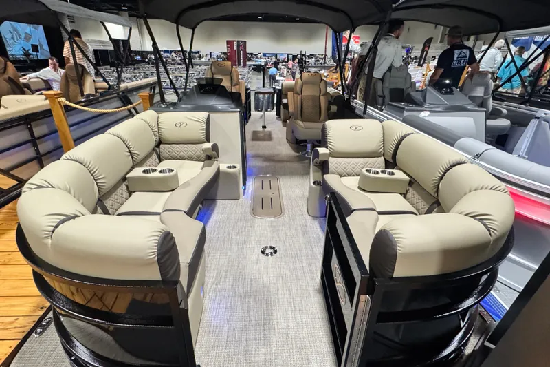 Slide: The Image of 2026 Veranda Relax VR22RC pontoon boat interior with luxurious seating and modern design. - 3