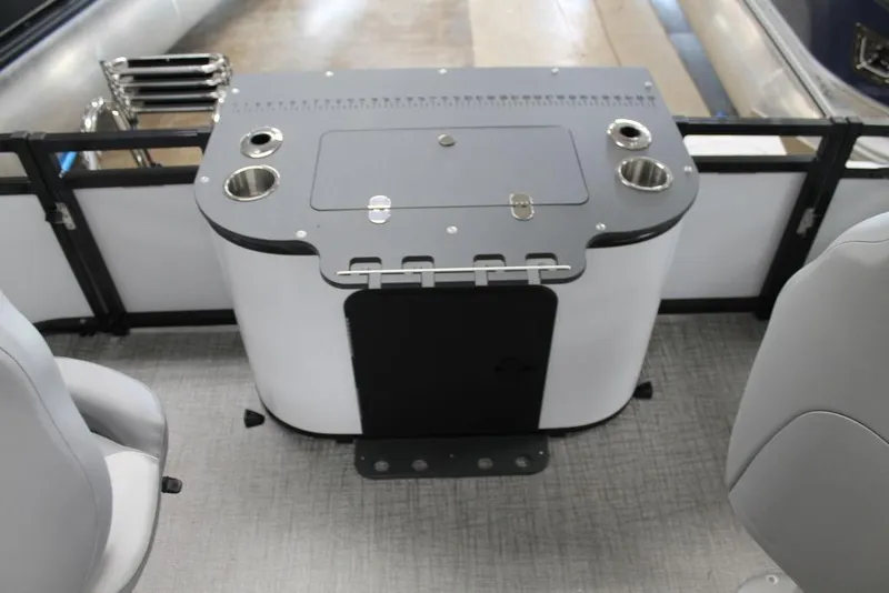 Slide: The Image of 2025 Avalon Venture 85 Center Console Fish boat interior with seating and storage. - 4