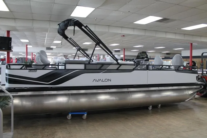 Slide: The Image of 2025 Avalon Venture 85 Center Console Fish boat, 25 FT, displayed indoors. - 5