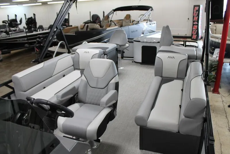 Slide: The Image of 2025 Avalon Venture 85 Center Console Fish 25 FT interior with modern seating and controls. - 8