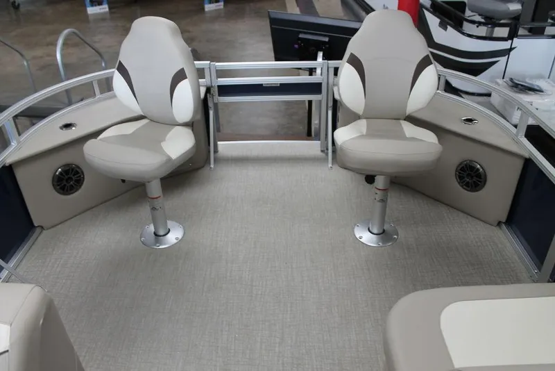 Slide: The Image of 2025 Avalon Venture 85 Quad Fish 21 FT interior with two swivel fishing seats. - 8