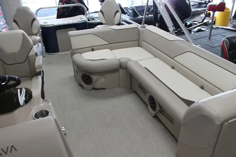 Slide: The Image of Luxurious interior of 2025 Avalon Venture 85 Quad Fish 21 FT pontoon boat. - 9