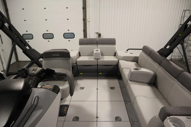 Slide: The Image of 2024 Sea-Doo Switch Sport/Cruise 21 interior with steering and seating area. - 39