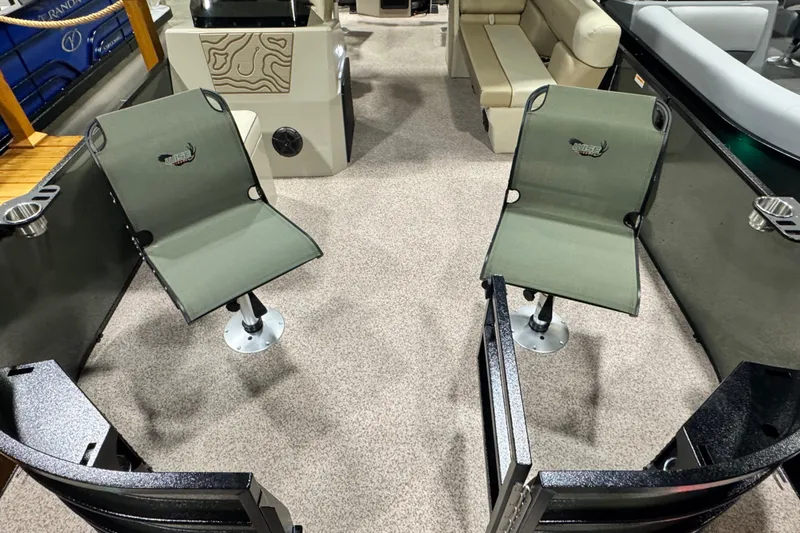 Slide: The Image of Interior of 2026 Veranda Vista 20F4 boat with seating and cup holders. - 3