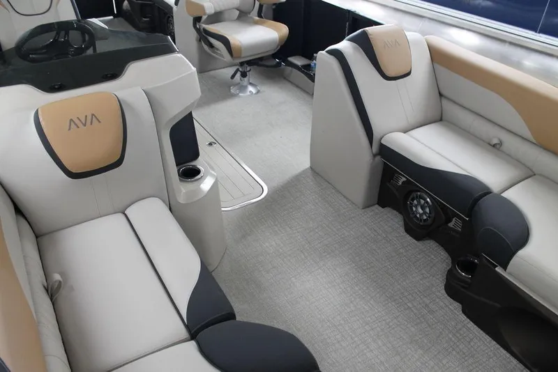 Slide: The Image of 2025 Avalon LSZ Quad Lounger 23 FT interior with luxurious seating and modern design. - 11