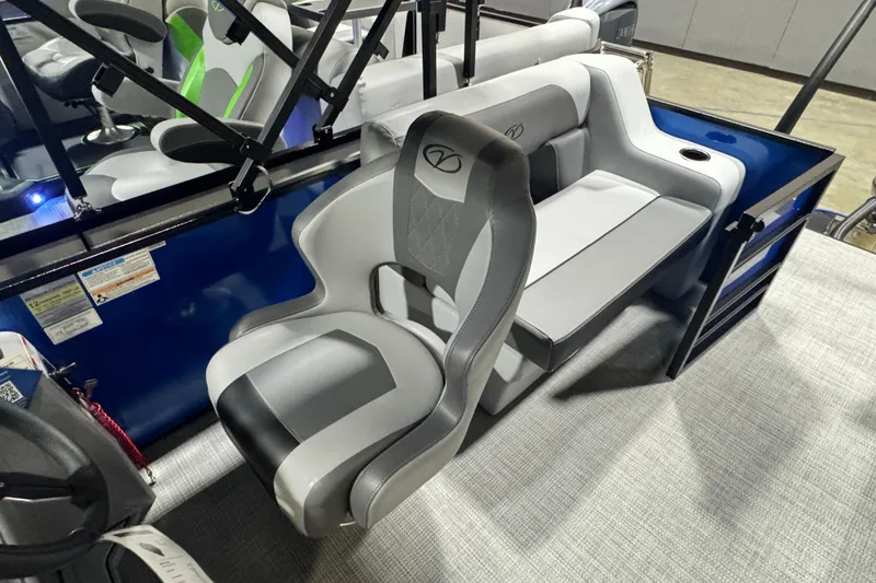 Slide: The Image of 2026 Veranda Vista View 20RC boat interior with modern seating and sleek design. - 9